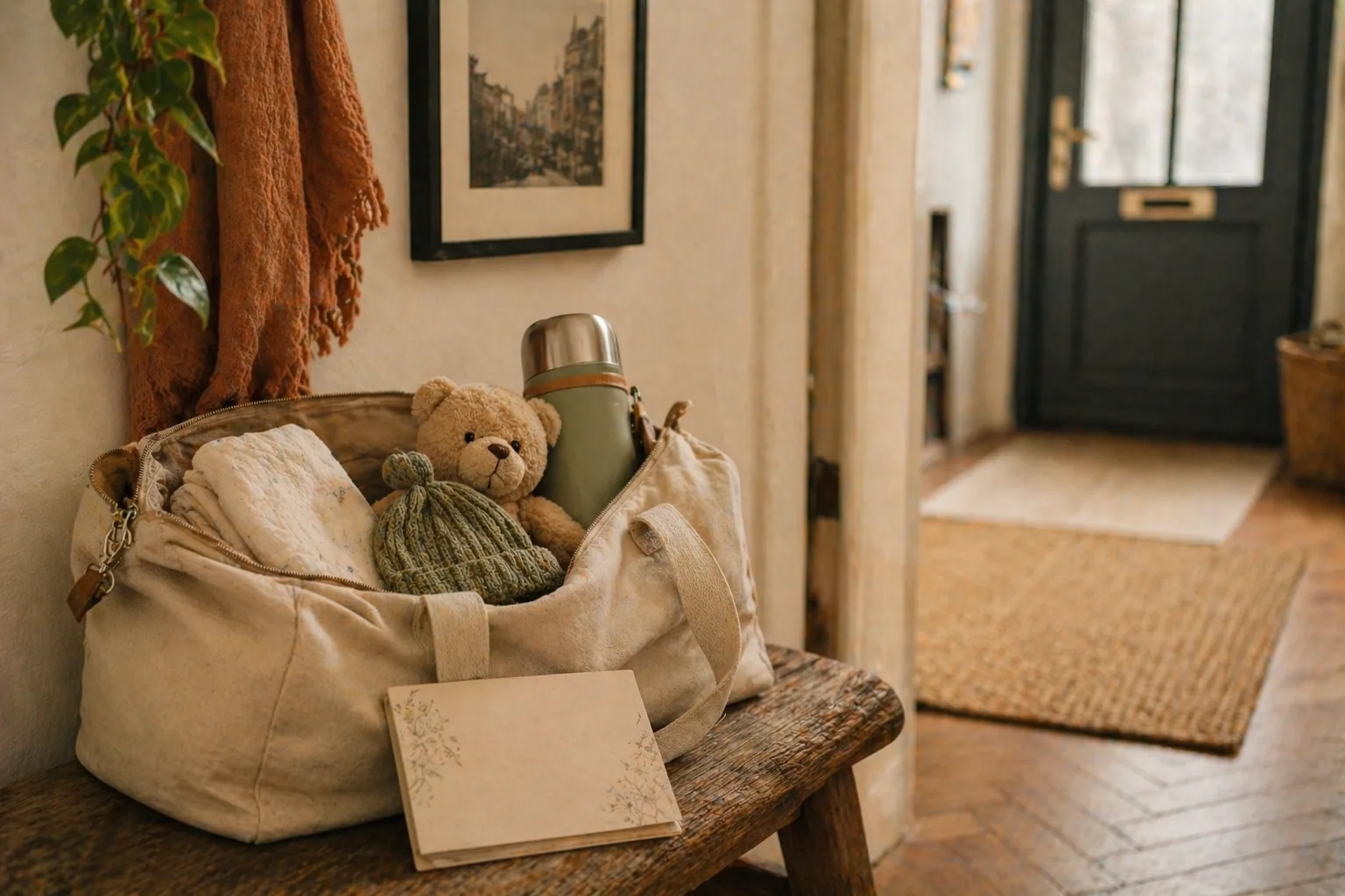 Maman rentrant de la maternité avec son nouveau-né à Bruxelles, accompagnée par sa sage-femme à domicile